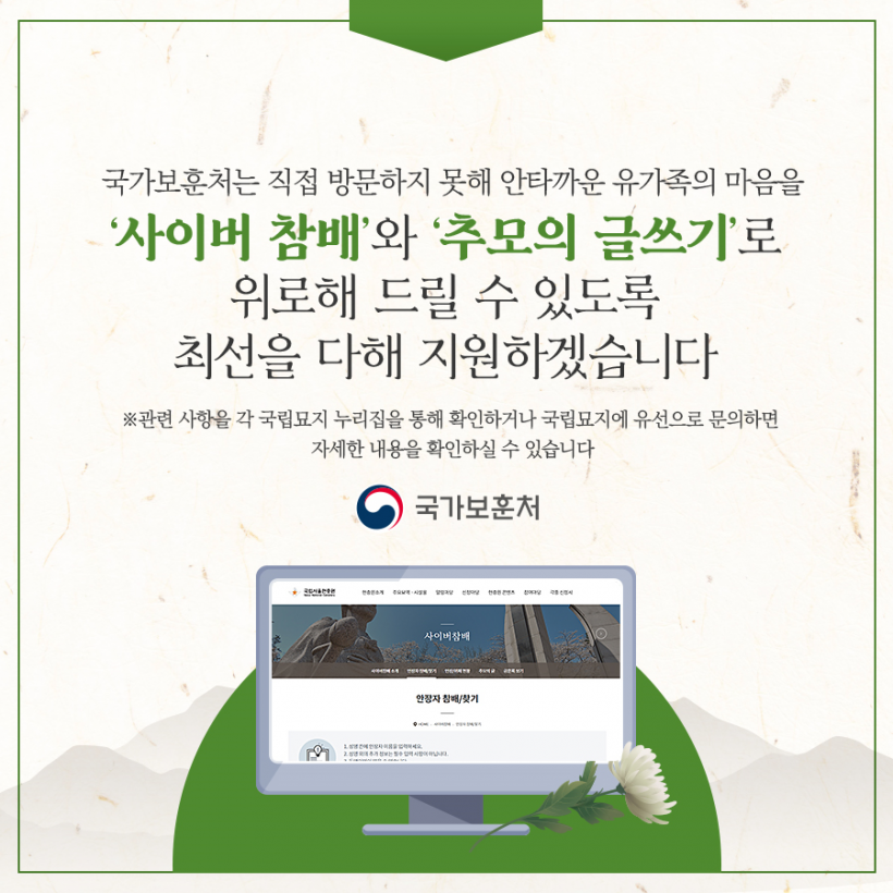 추석 연휴 기간 국립묘지는 온라인 참배서비스로 대체 운영